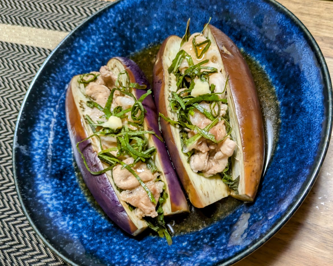 なすの豚肉はさみ蒸し